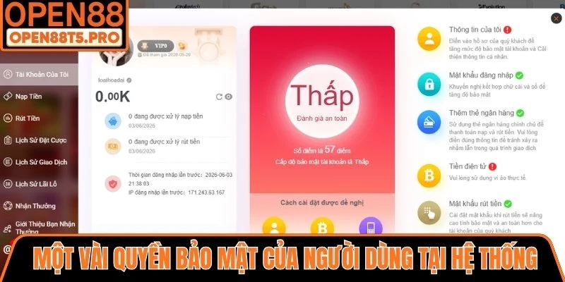 Chi tiết một vài quyền bảo mật của người dùng tại hệ thống