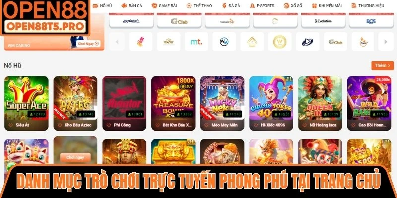 Danh mục trò chơi trực tuyến phong phú tại trang chủ